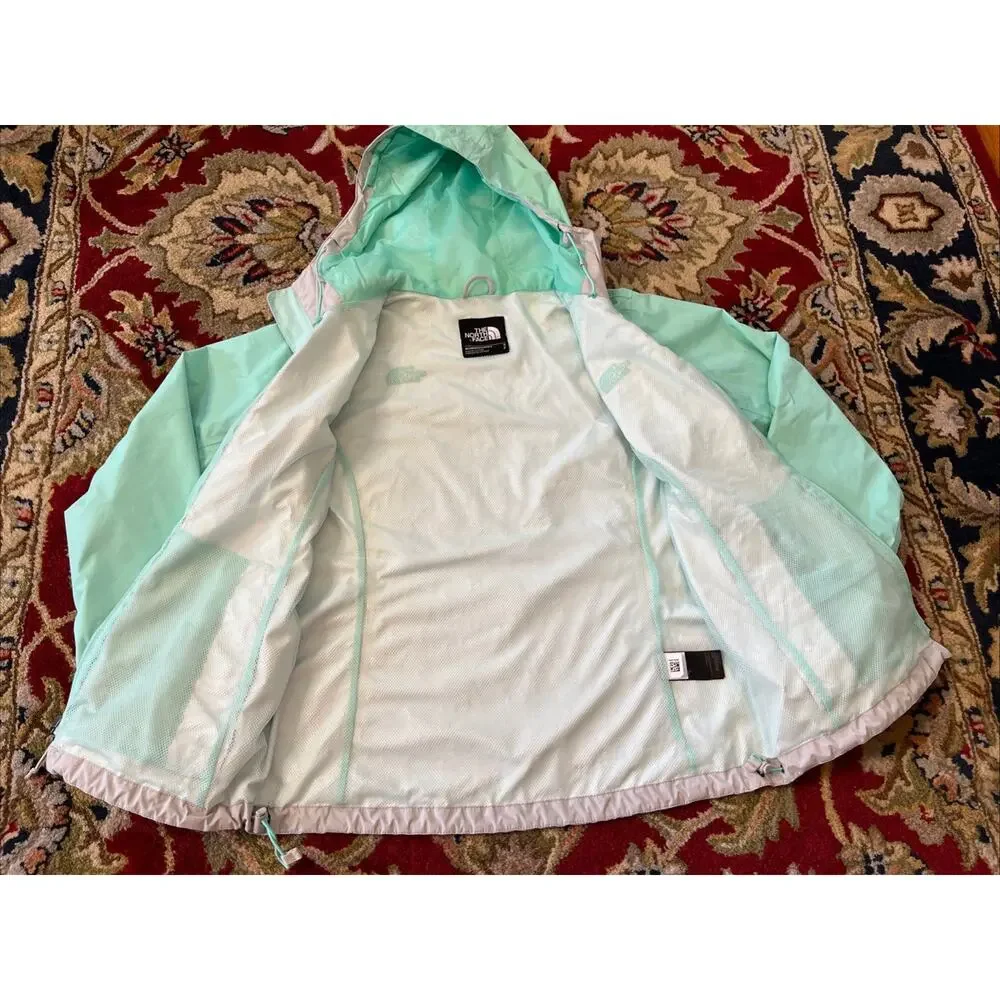 The North Face Jacket Womens S Full Zip Windbreaker Rain Coat Teal Gray Classic